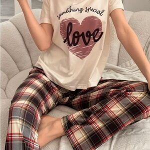 Plaid Heart & Letter Print Pajama